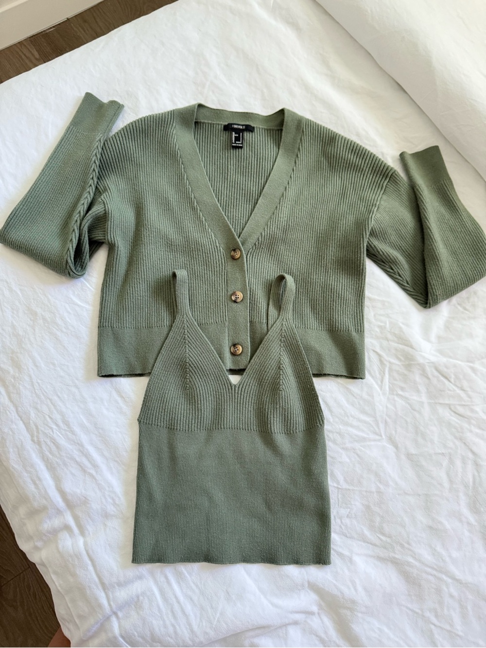 Forever 21 Sage Green Ribbed Cardigan and Tank Set